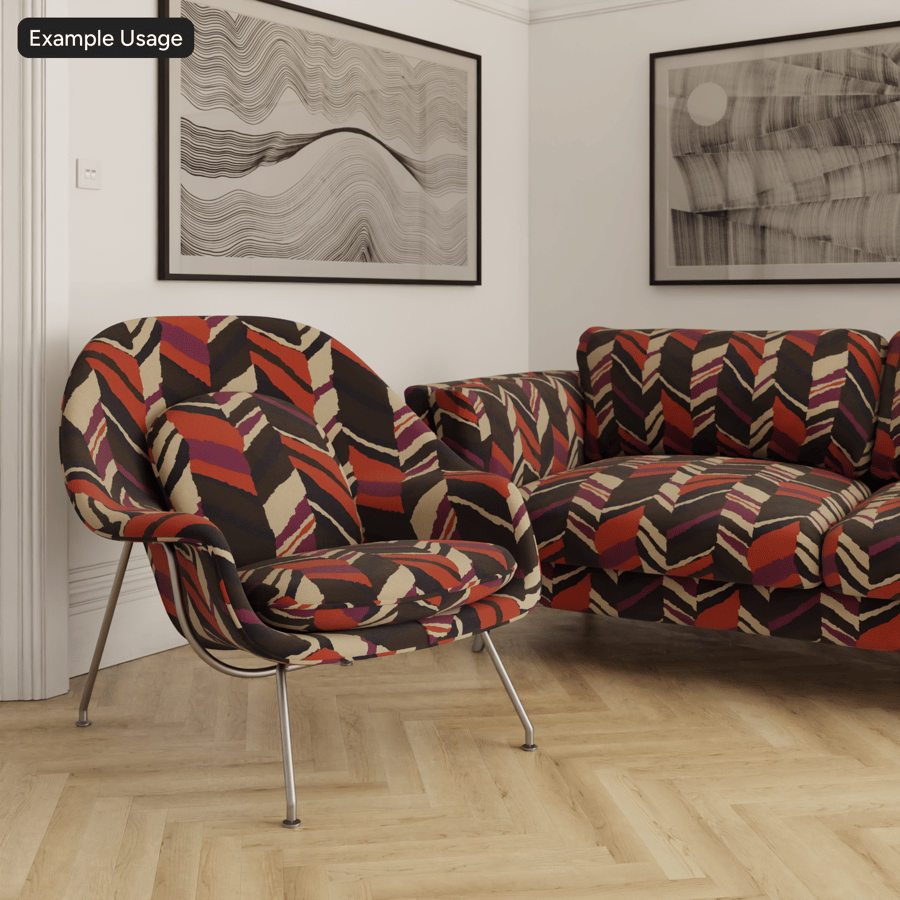 Abstract Chevron Upholstery Fabric Texture, Red Multicolor