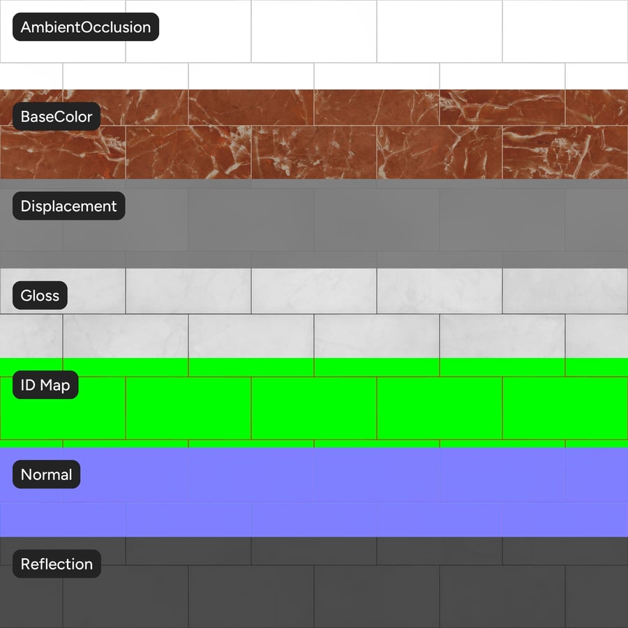 Rectangular Offset Marble Matte Tile Texture, Red Orange