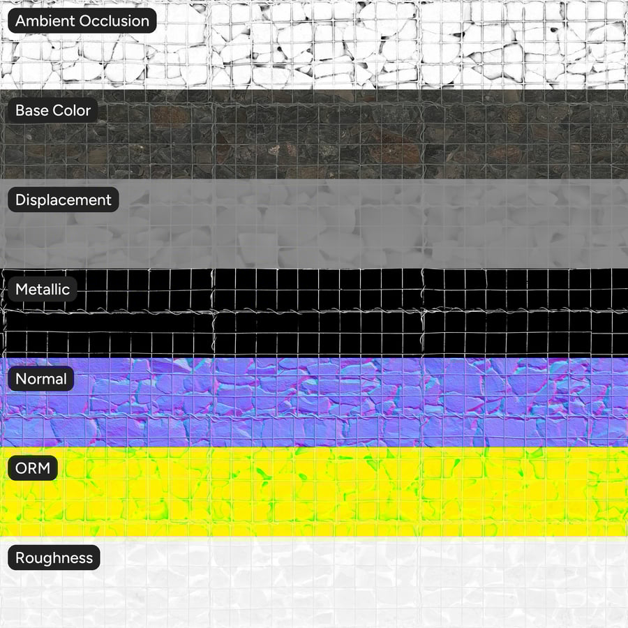 Stone Gabion Wall Texture, Grey