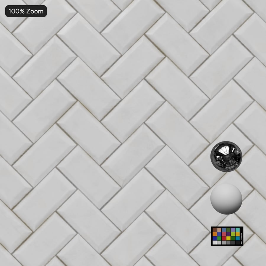 Herringbone Ceramic Glossy Tile Texture, White