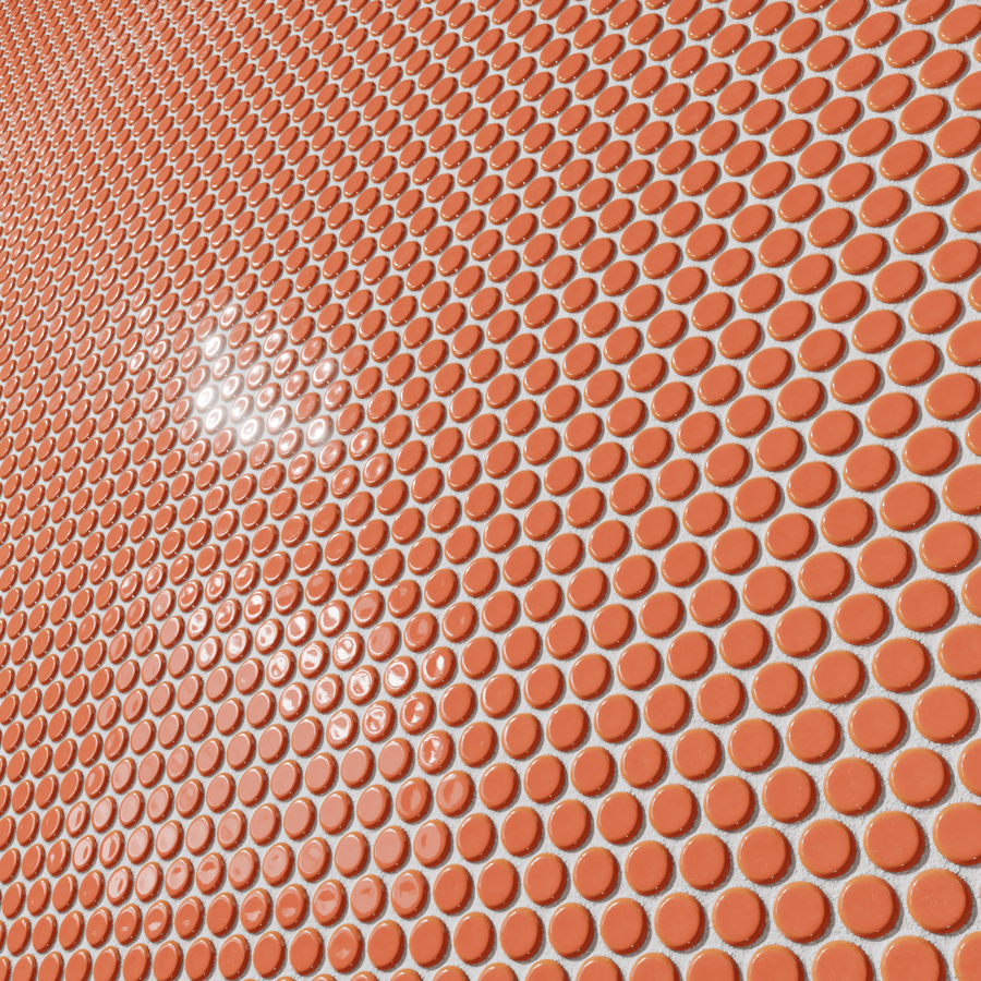 Textura de azulejo cerâmico brilhante redondo, laranja