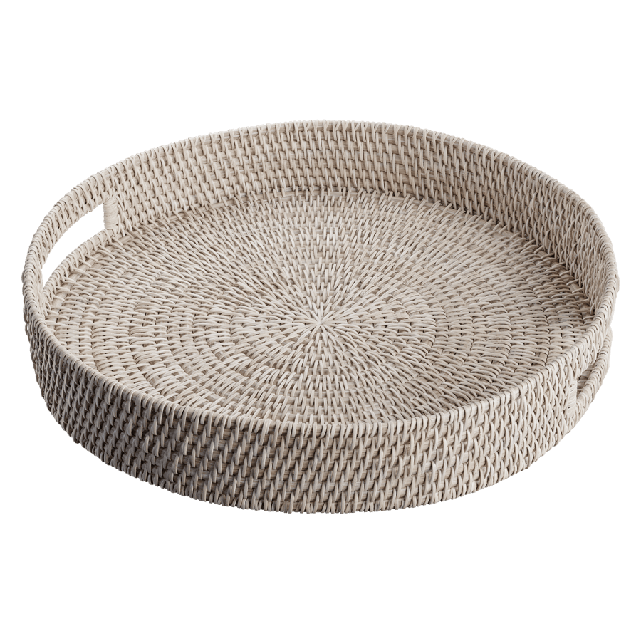 Round Rattan Tray Model, White