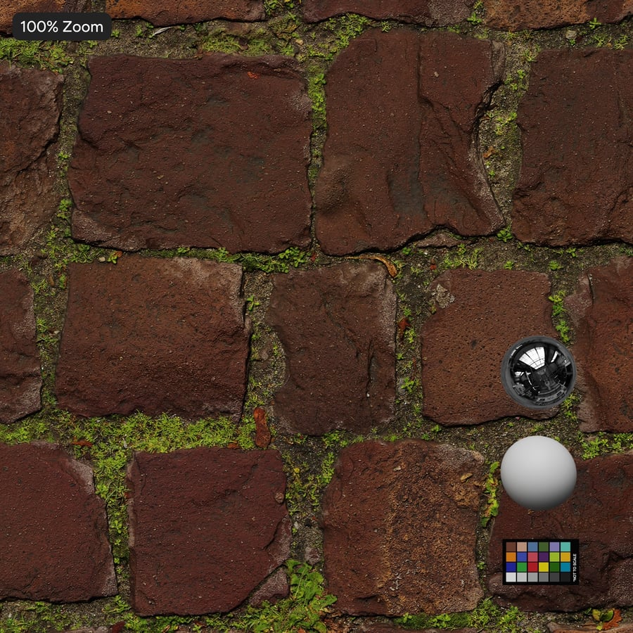 Grass on Cobblestone Paver textúra, piros