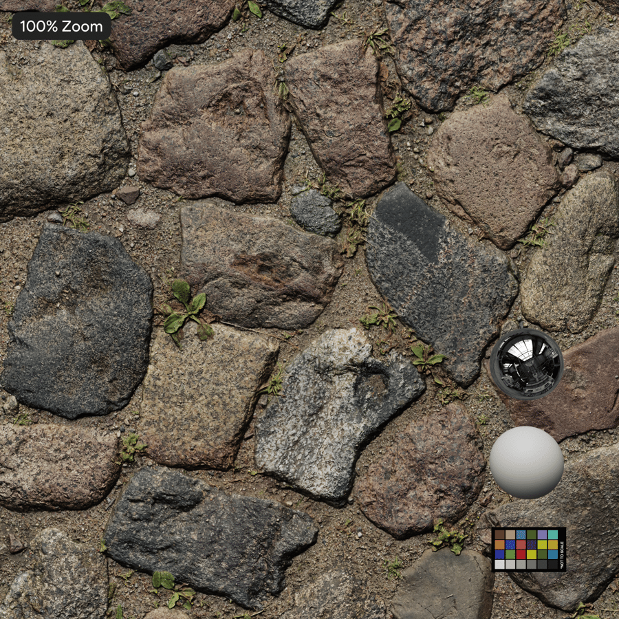 Weeds on Old Cobblestone Texture