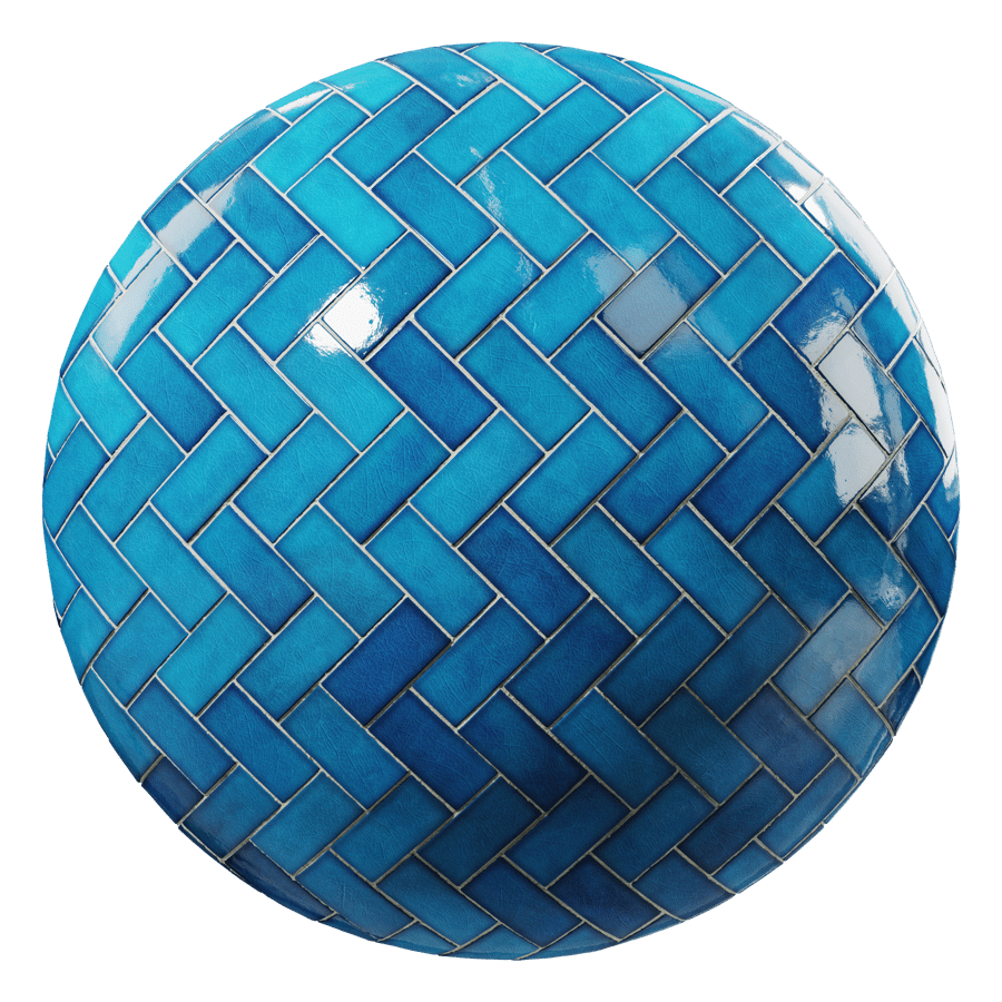 Glossy Antique Herringbone Ceramic Tiles Texture, Blue