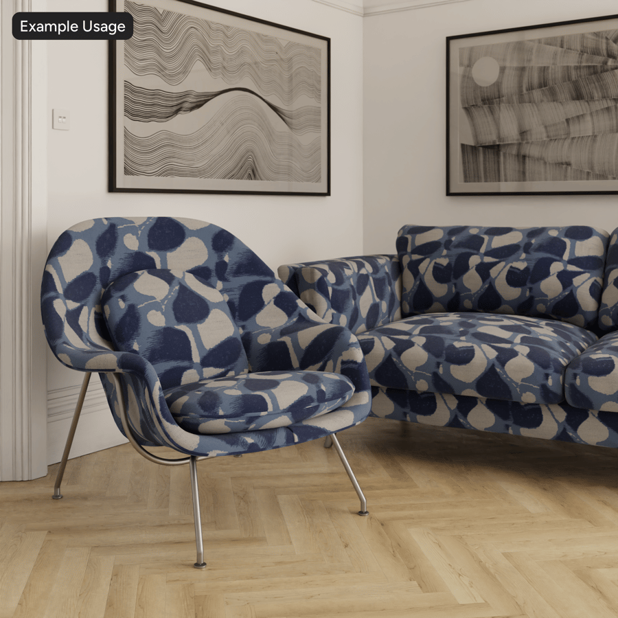 Abstract Ikat Upholstery Fabric Texture, Blue