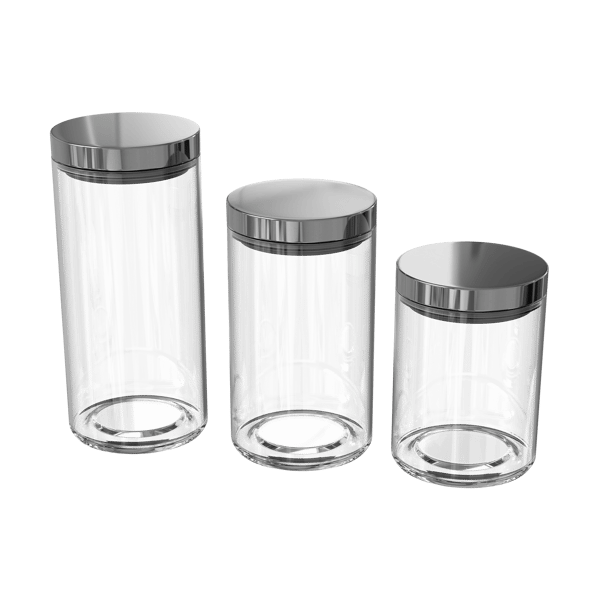 Modelos de conjuntos de recipientes de vidro com tampa Metallic