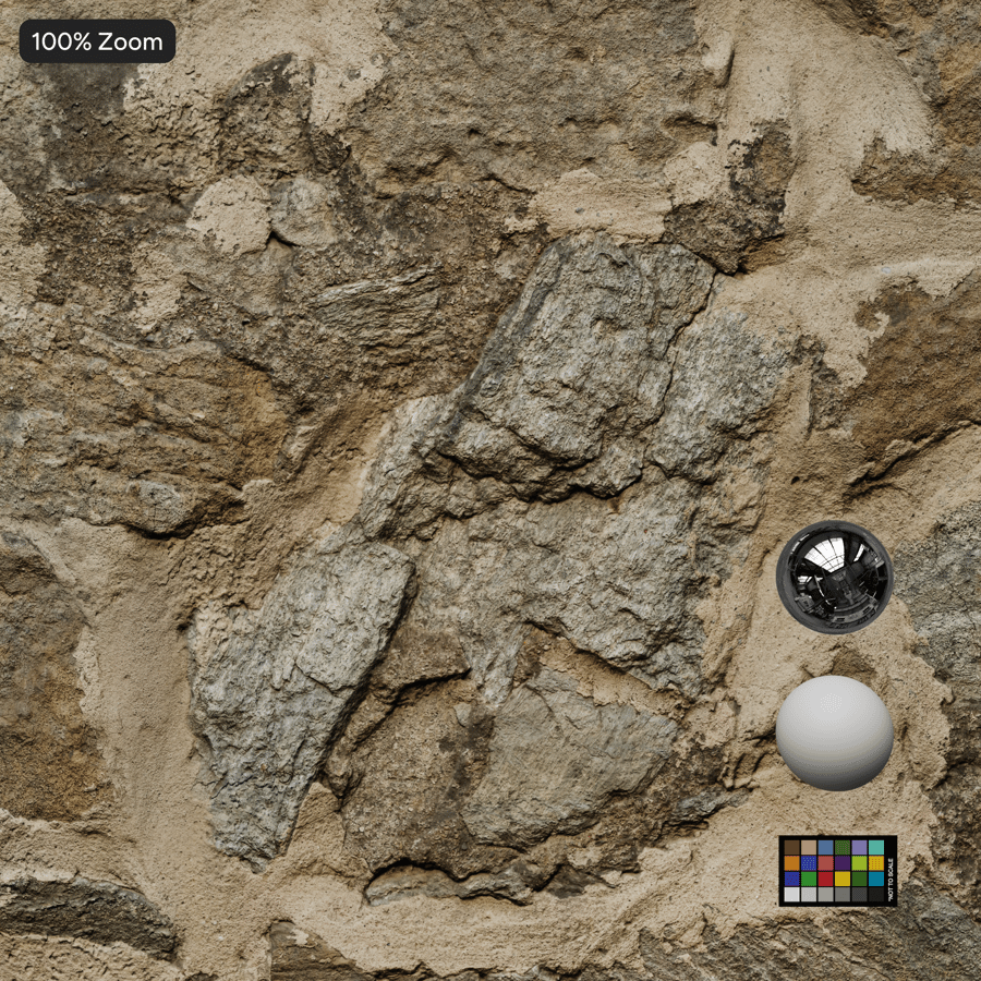 Heavy Mortar Rubble Stone Wall Texture, Beige