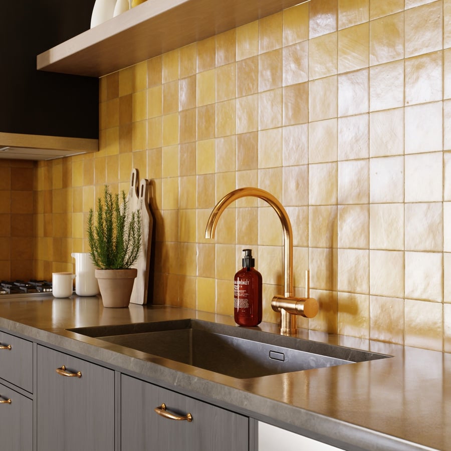 Square Zellige Tile Texture, Yellow