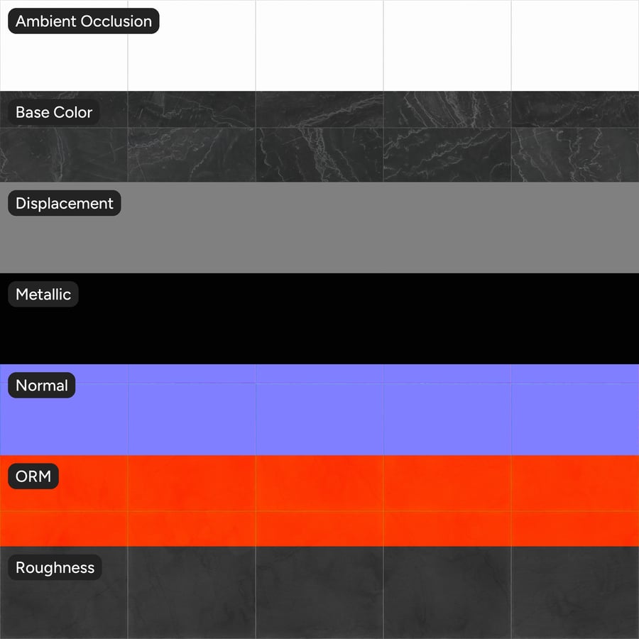 Square Quartzite Matte Tile Texture, Ebony Black