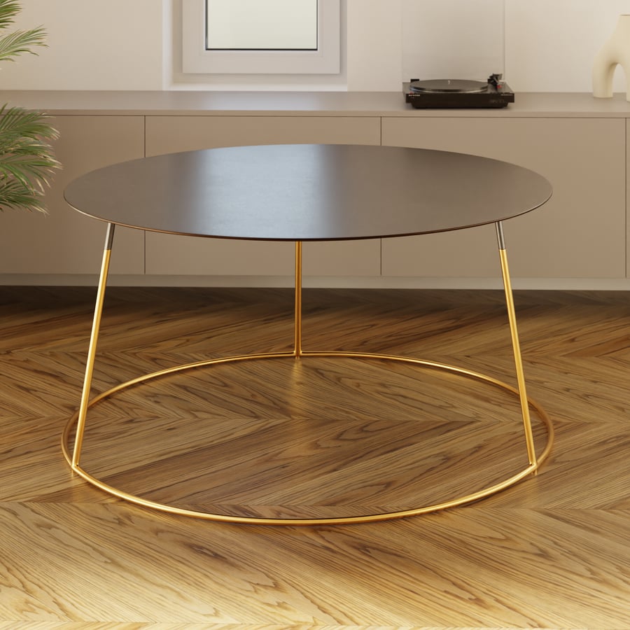 Ansel Brass Circular Coffee Table Model, Black