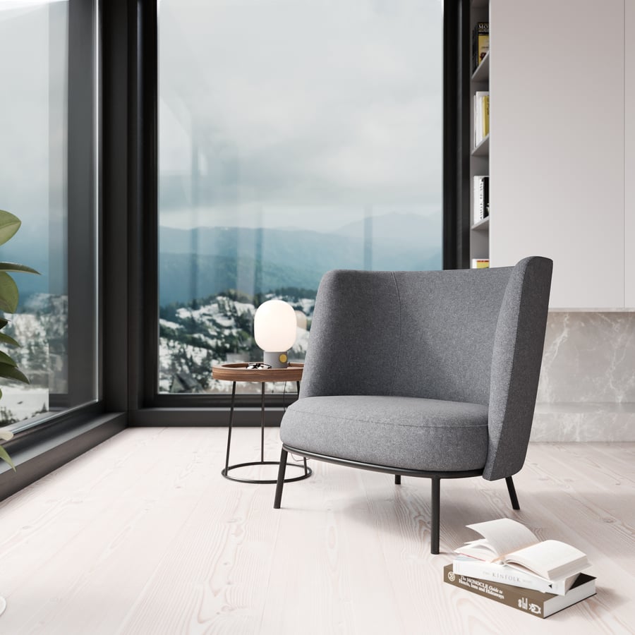 Réplica da poltrona alta Offecct Boller, cinzenta