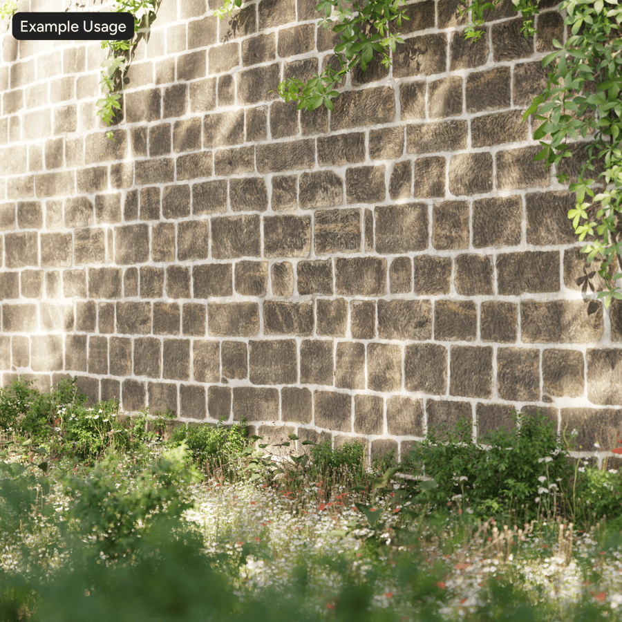 Mortared Mossy Running Stone Block Wall Texture