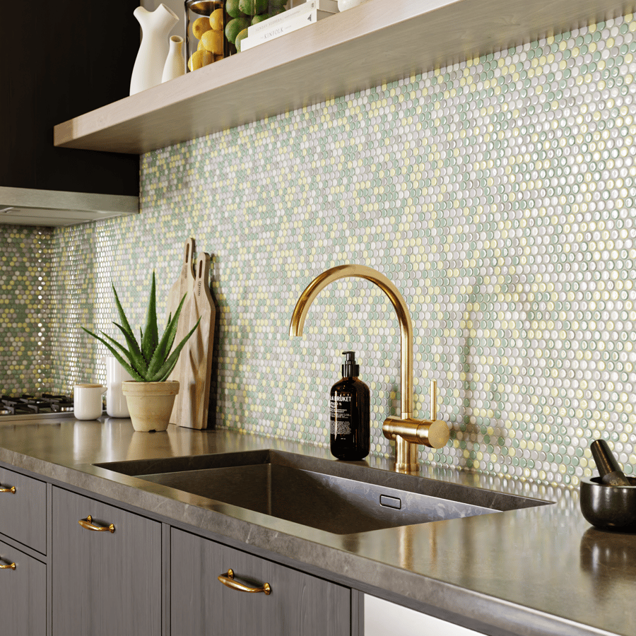 Textura de azulejo cerâmico mate redondo, verde claro