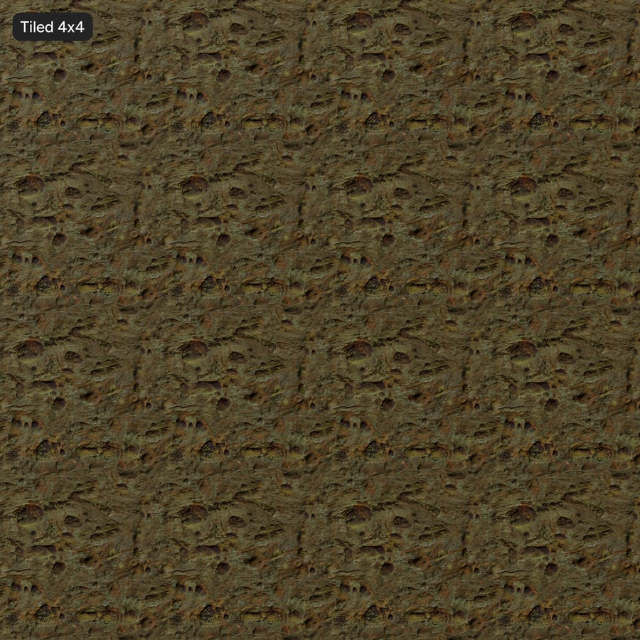 Textura de rocha com musgo e buracos, verde e castanho