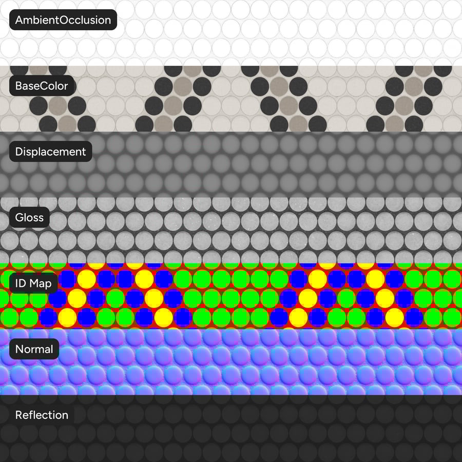 Vzorovaná kulatá keramická lesklá dlaždice Penny s texturou, Diamond