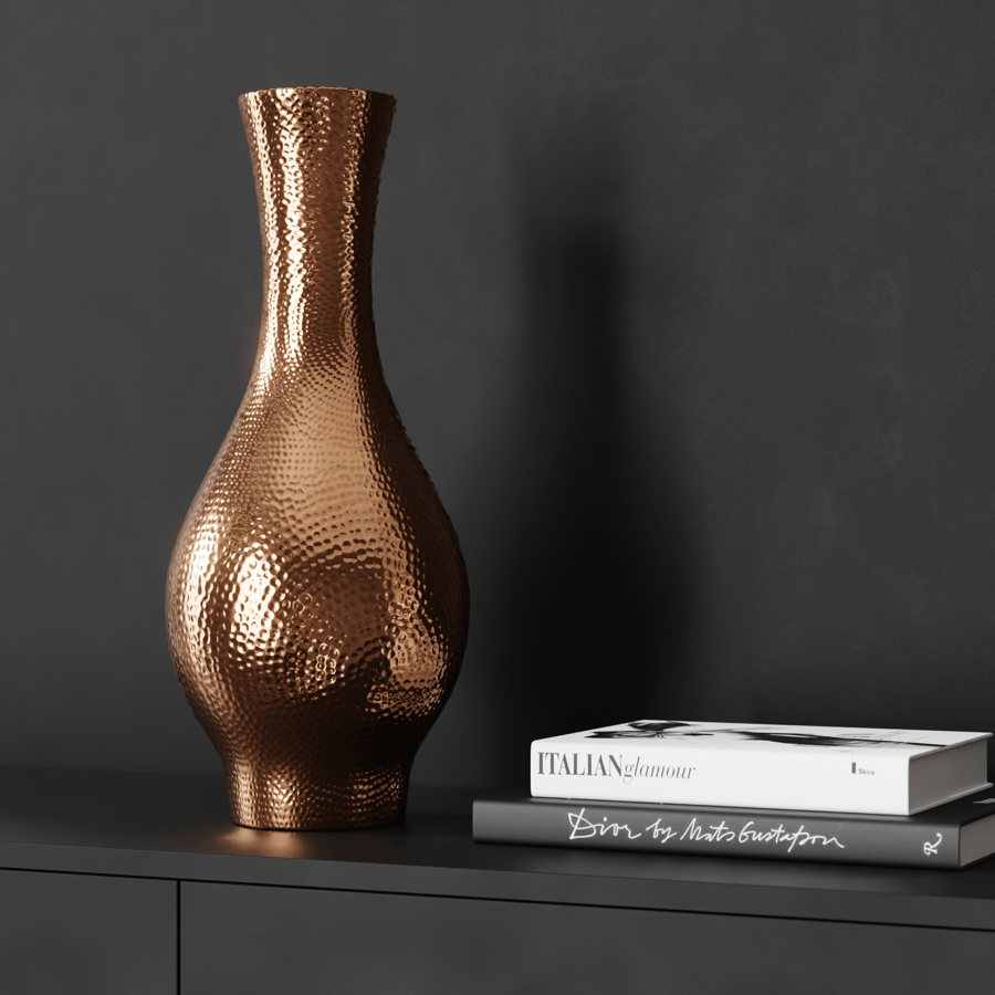 Textura radial martelada em cobre