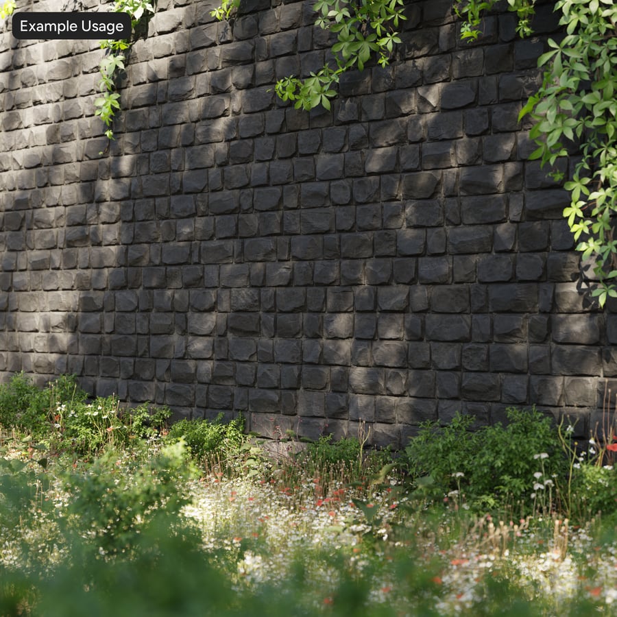 Basalt Rubble Stone Wall Texture, Obsidian Black