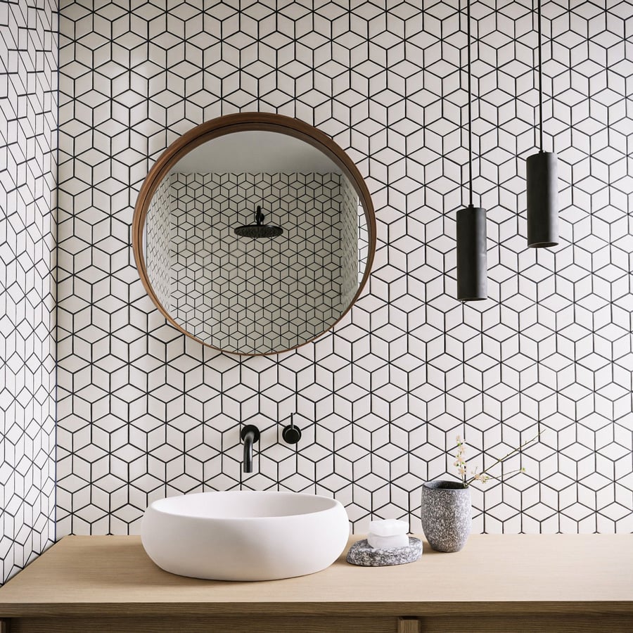 Rhombus Ceramic Glossy Tile Texture, White