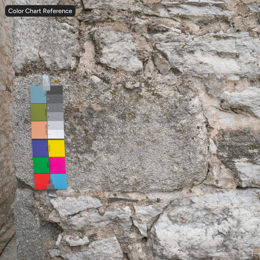 Textura de parede de pedra em ruínas, cinza frio