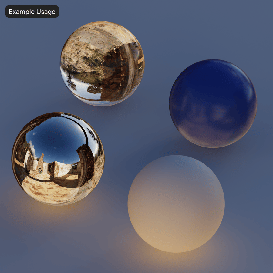 HDRI van vervallen stenen gebouw, zonnige bergen