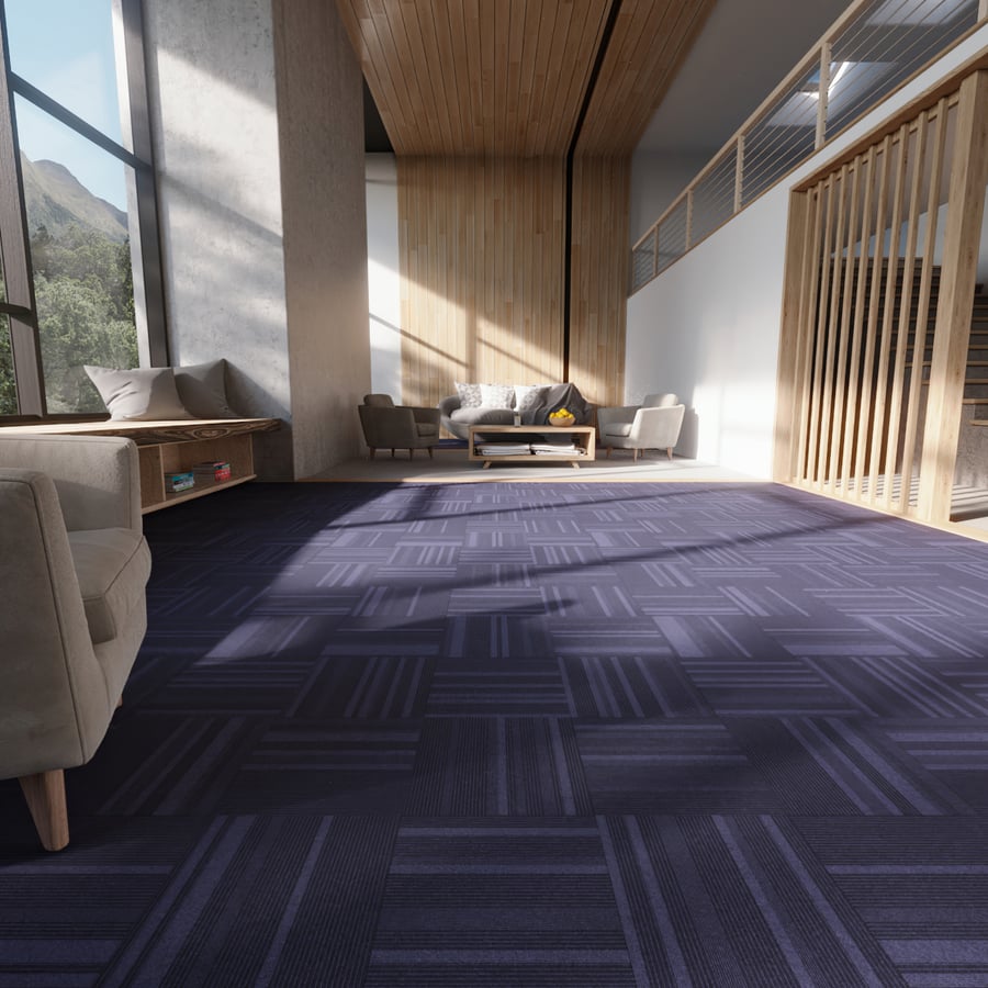 Varied Pinstripe Tiled Commercial Carpet Flooring Texture, Navy Blue