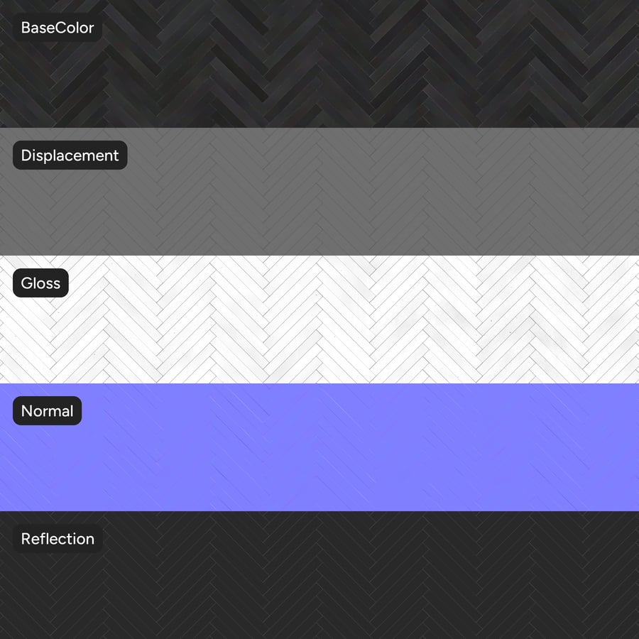 Herringbone-Keramikfliese glänzend, Schwarz