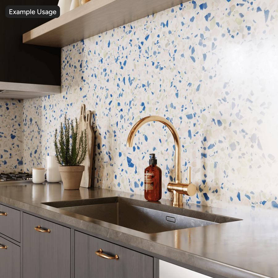 Textura Terrazzo Cobalto Salpicado, Branco