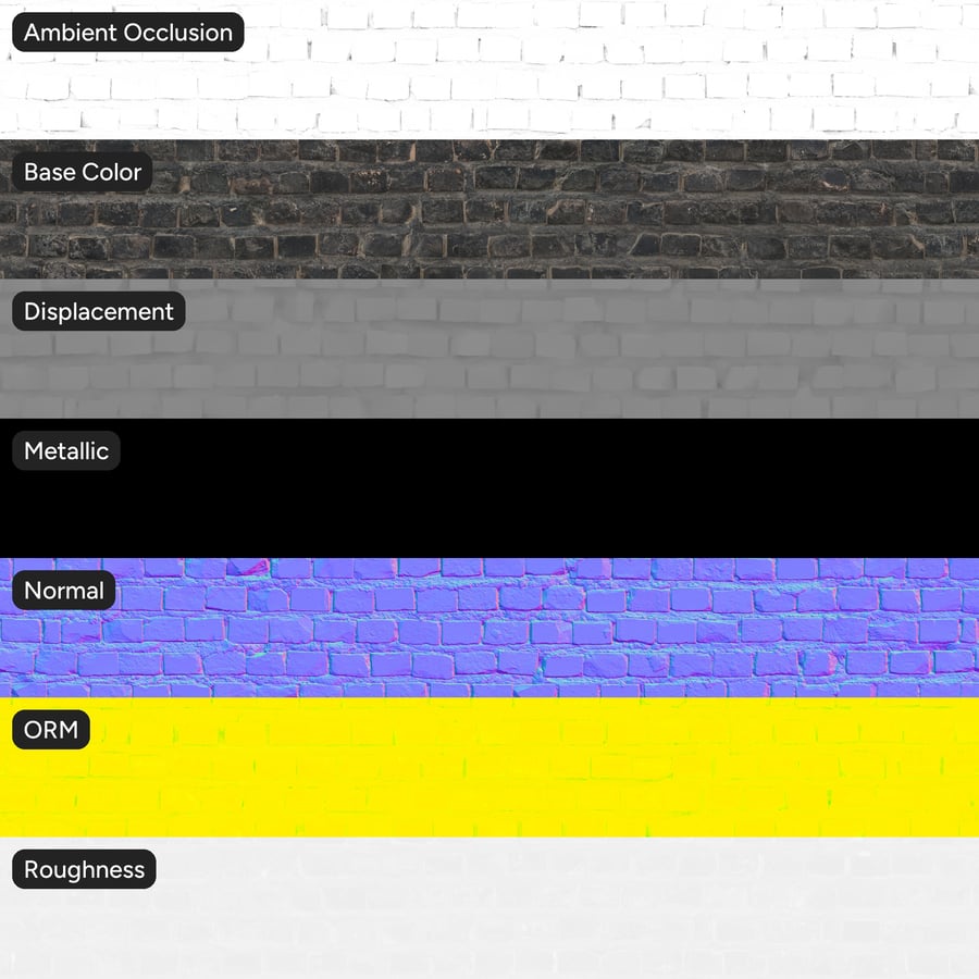 Old Running Bond Brick Wall Texture, Black