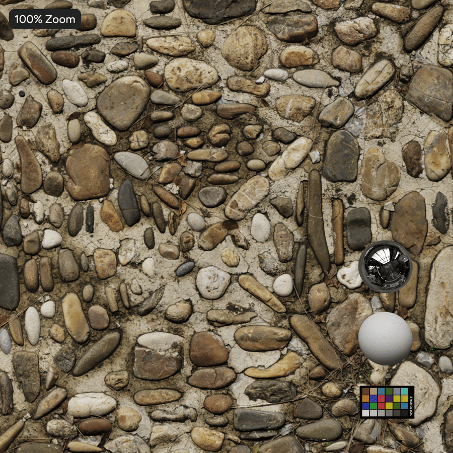 Texture pavimentazione a mosaico di ciottoli di fiume, multicolore caldo