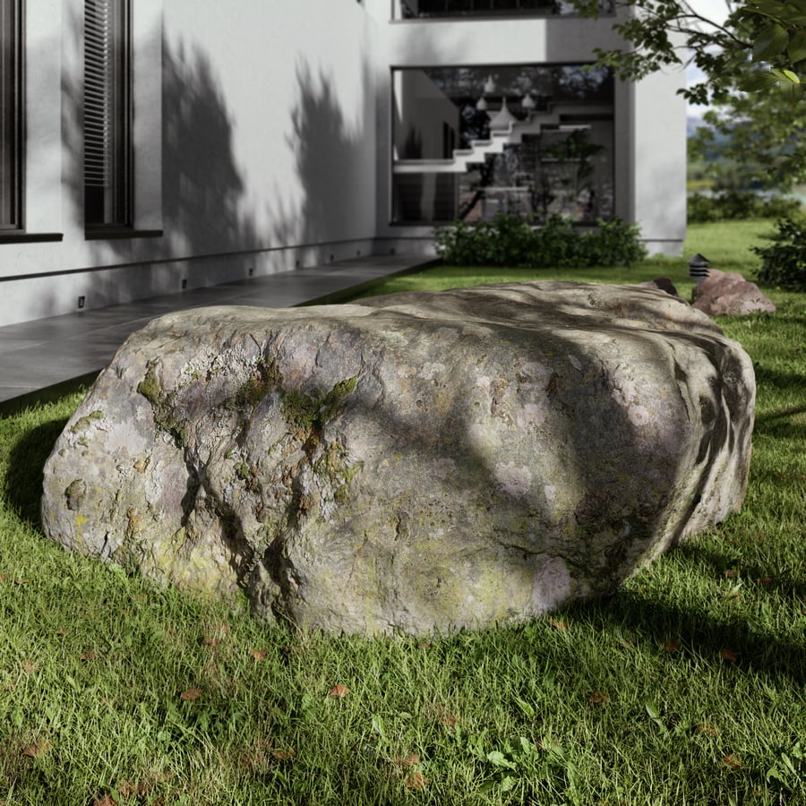 Lightly Mossy Smooth Large Rock Boulder Model