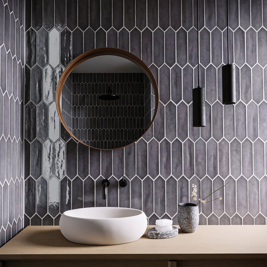 Glossy Vertical Picket Ceramic Tiles Texture, Grey