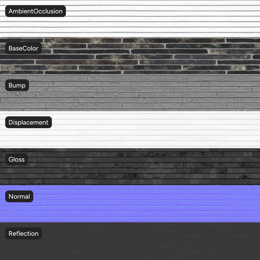 Long Slim Roman Bond Brick Wall Texture, Black