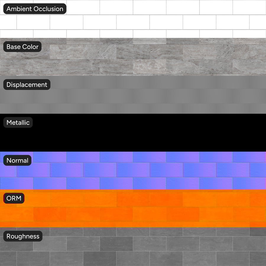 Texture de carreaux 3D en travertin vieilli, gris