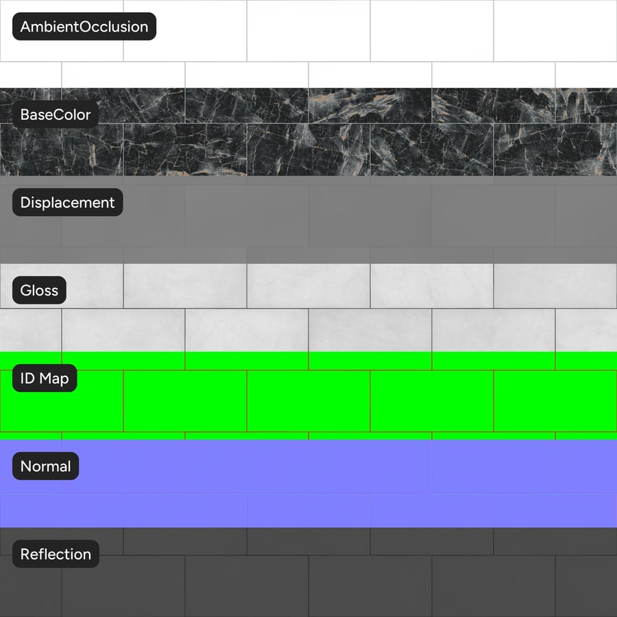Rectangular Offset Marble Matte Tile Texture, Midnight Vein
