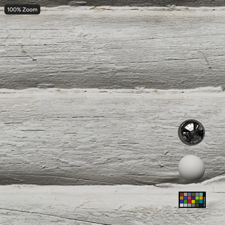 Painted Wood Log Siding Wall with Support Beam Texture, White