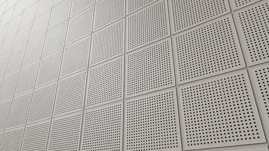 Thin Metal Grout Square Perforated Acoustic Tile Panel Texture, White