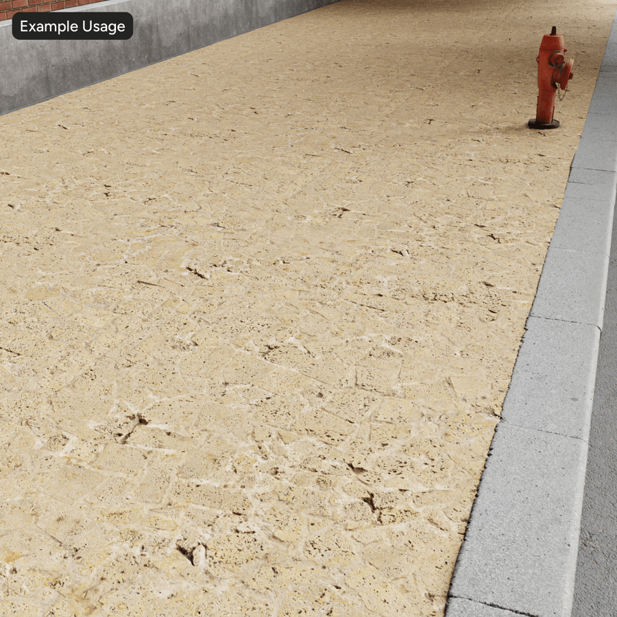 Textura de calçada de pedra de entulho muito desgastada, amarelo