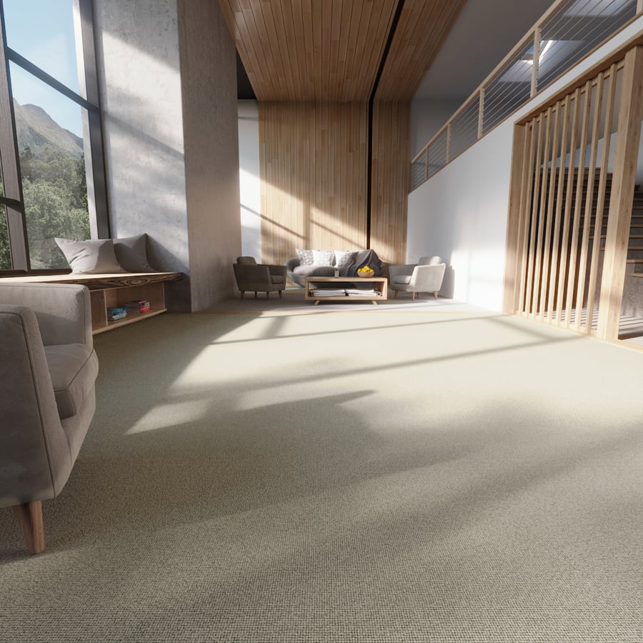 Piso em carpete com textura de pêlo curto e espiral, verde salva
