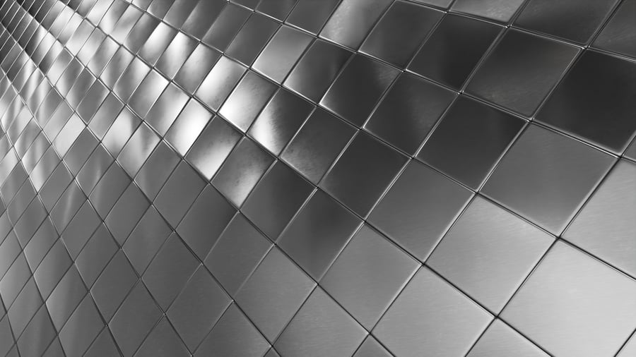 Textura de azulejo quadrado em aço brilhante, prateado