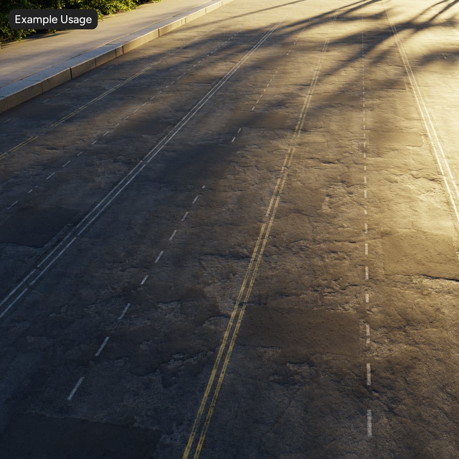 Severely Damaged Four Lane Road Asphalt Texture, Grey