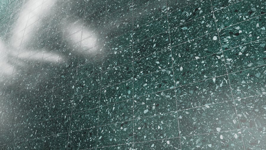 Textura de azulejo quadrado em terrazzo mate, verde escuro