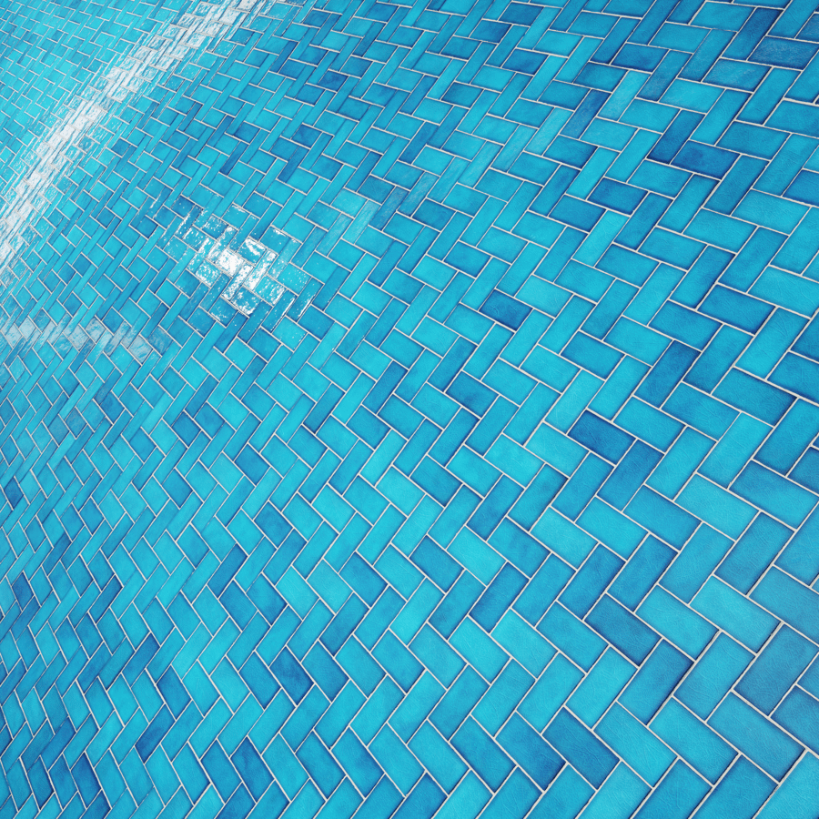 Herringbone Ceramic Glossy Tile Texture, Aqua Blue