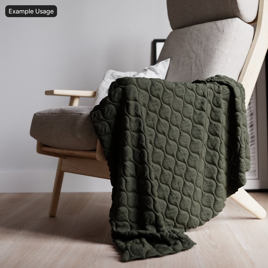 Tekstur Kain Poliester Quilting Ogee, Abu-abu Zaitun