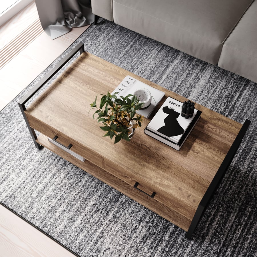 Réplica em madeira Simpli Home Mesa de centro rústica Modelo