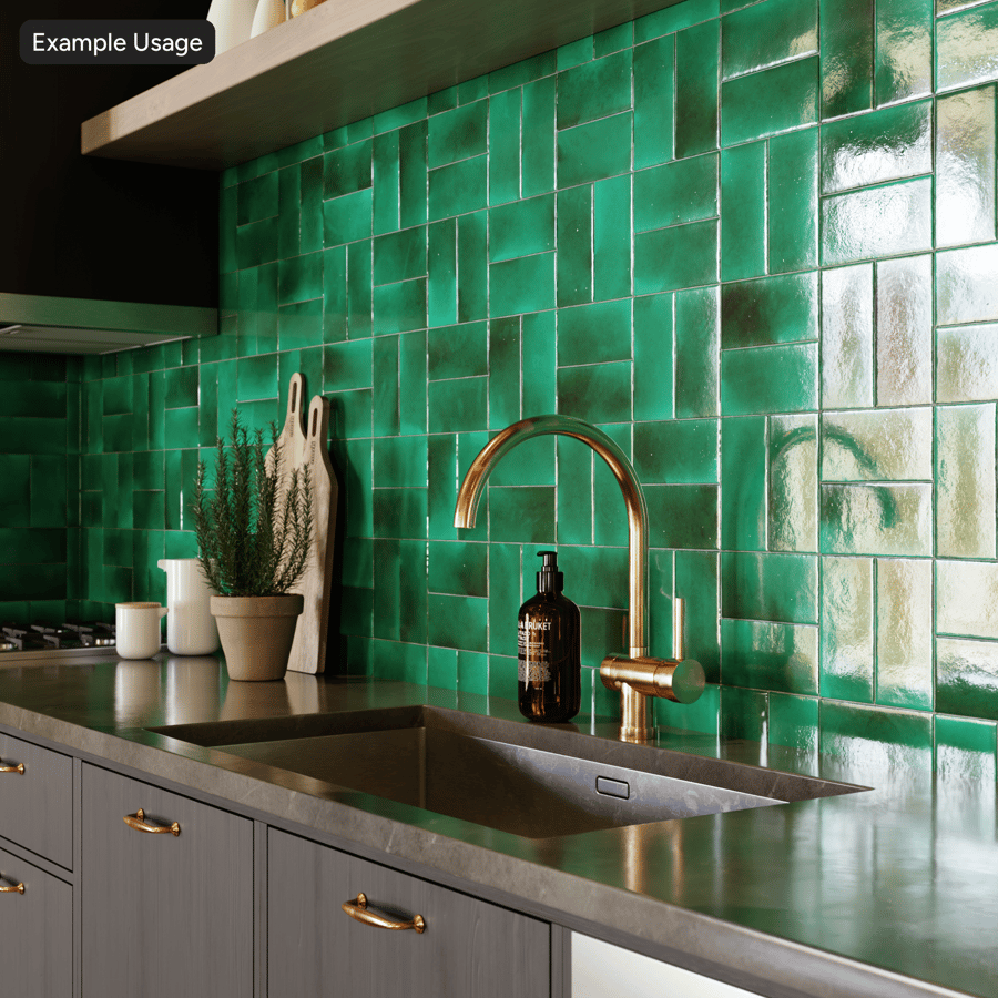 Textura de azulejo brilhante Zellige em forma de cesta, verde