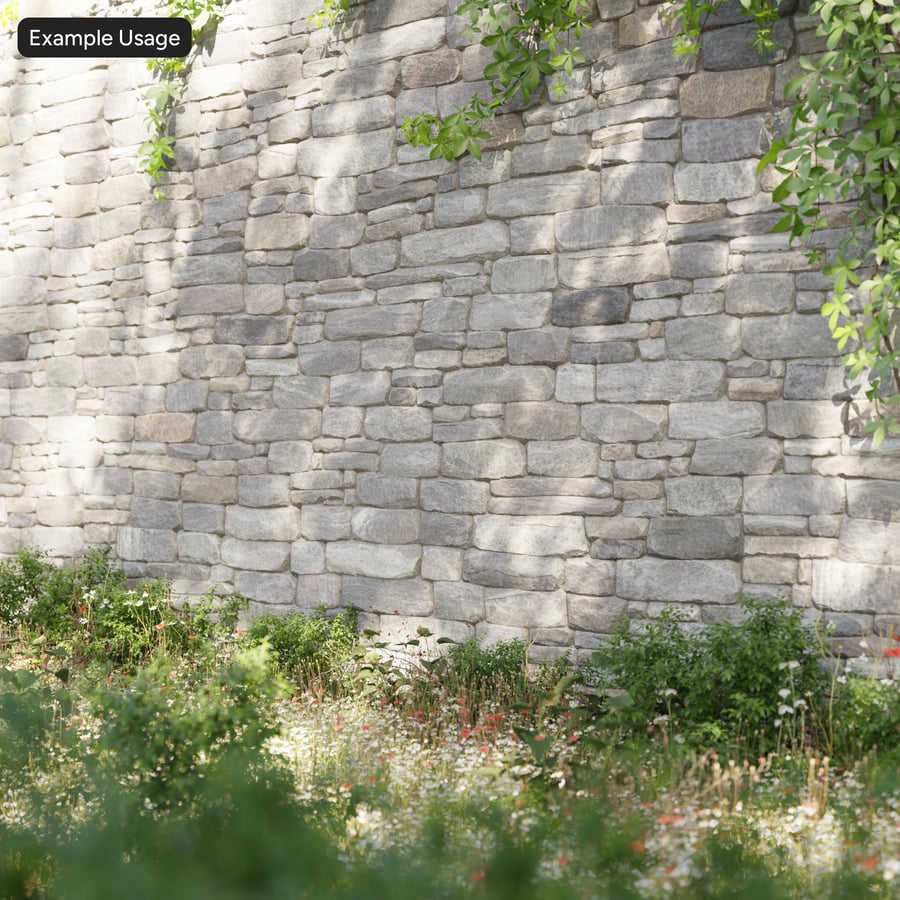 Granite Dry-Stack Stone Wall Texture, Mixed Gray