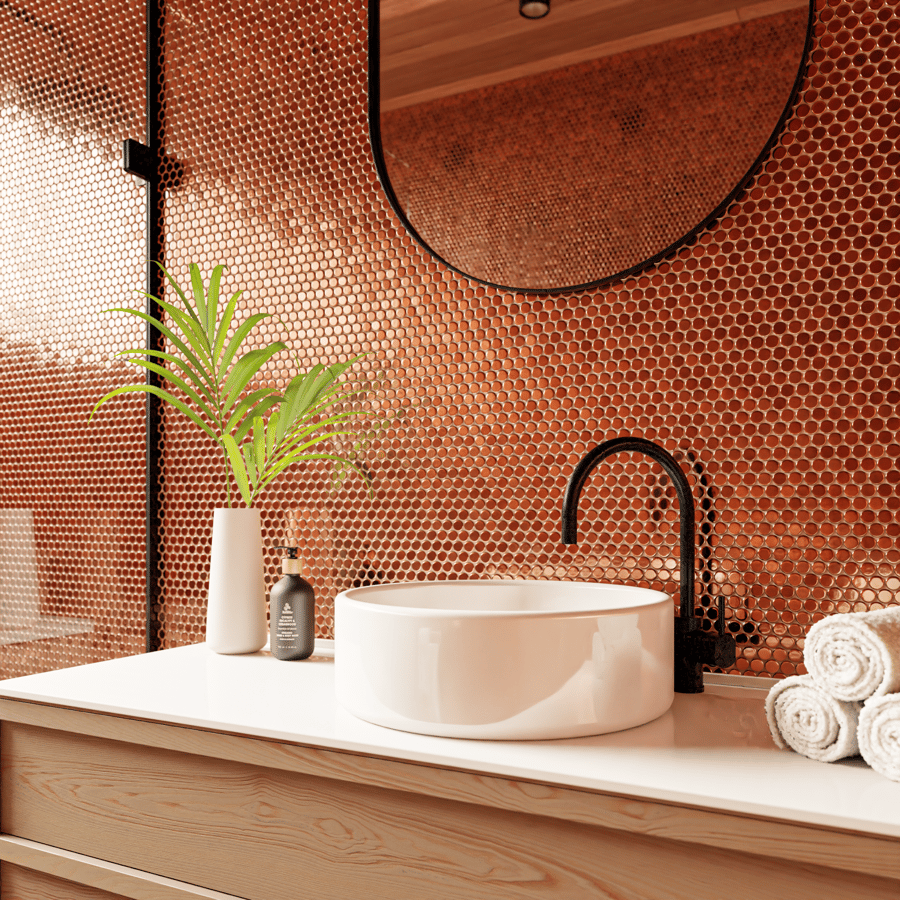 Textura de azulejo cerâmico brilhante redondo, rosa bronzeado