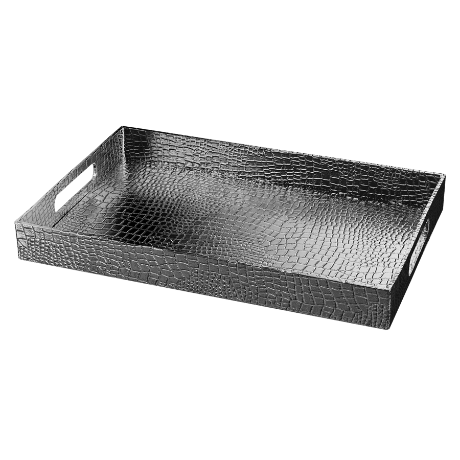 Alligator Leather Tray Model, Silver