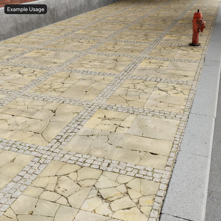 Textura de pavimento rachado e calçada de pedra, amarelo